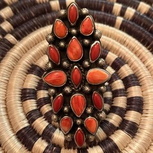 OOAK Western Sterling Coral and Spiny Oyster Statement Ring 🌵